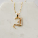 Old English Font Initial Pendant With CZ Stone Necklace