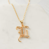 Old English Font Initial Pendant With CZ Stone Necklace