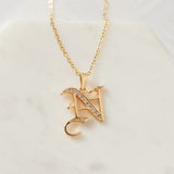 Old English Font Initial Pendant With CZ Stone Necklace