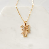 Old English Font Initial Pendant With CZ Stone Necklace
