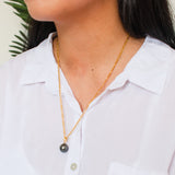925 Stamped - A grade 12-13mm Tahitian Pearl Pendant Necklace WITH GOLD COLOUR