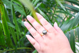 NALIA RING - Duo gold plumeria with genuine Tahitian pearl ring - 925 Sterling Silver