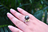 NERA - Duo gold plumeria with 925 sterling silver ring band