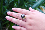 NERA - Duo gold plumeria with 925 sterling silver ring band