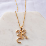 Old English Font Initial Pendant With CZ Stone Necklace