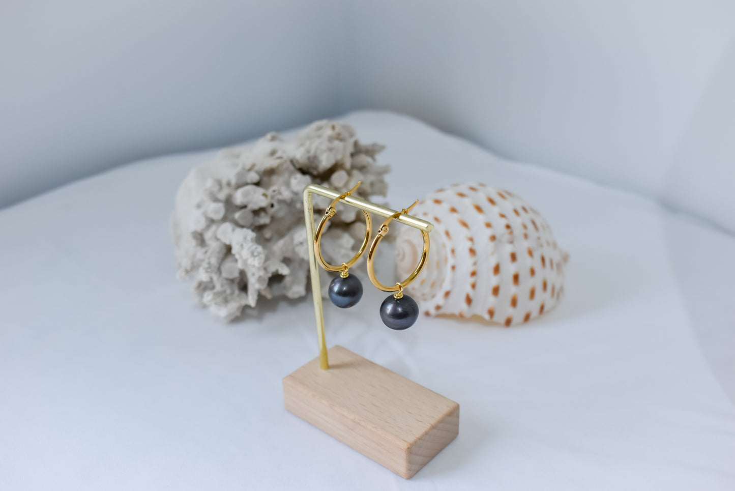SARAINA - Natural Lustrous Black FW Pearl Set With 14K GOLDFILLED