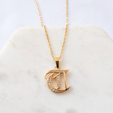 Old English Font Initial Pendant With CZ Stone Necklace