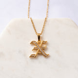 Old English Font Initial Pendant With CZ Stone Necklace