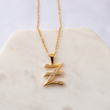 Old English Font Initial Pendant With CZ Stone Necklace