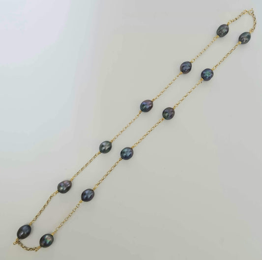 Multiple Natural  Pearl Necklace with 9k real gold chain